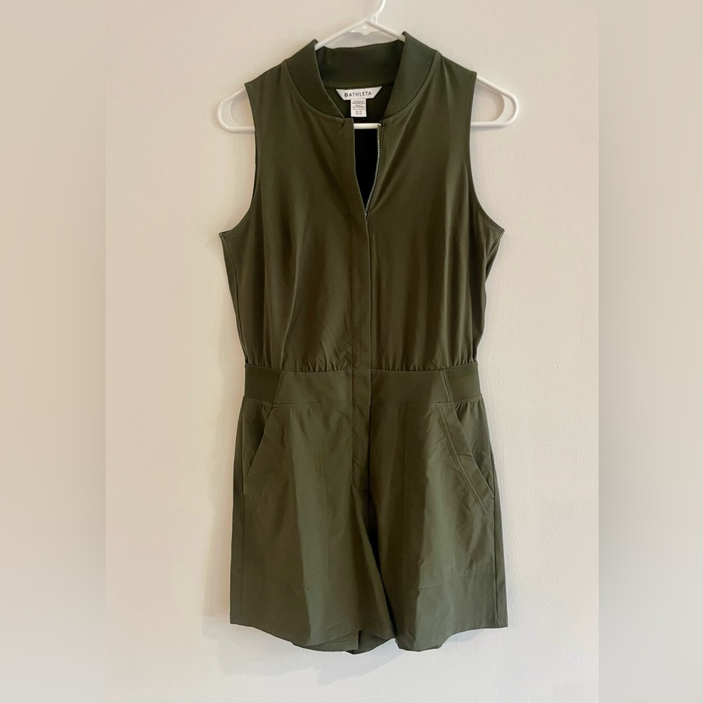 Athleta Brookyn Utility Shorts Romper- sleeveless, Olive Green, 4 Tall